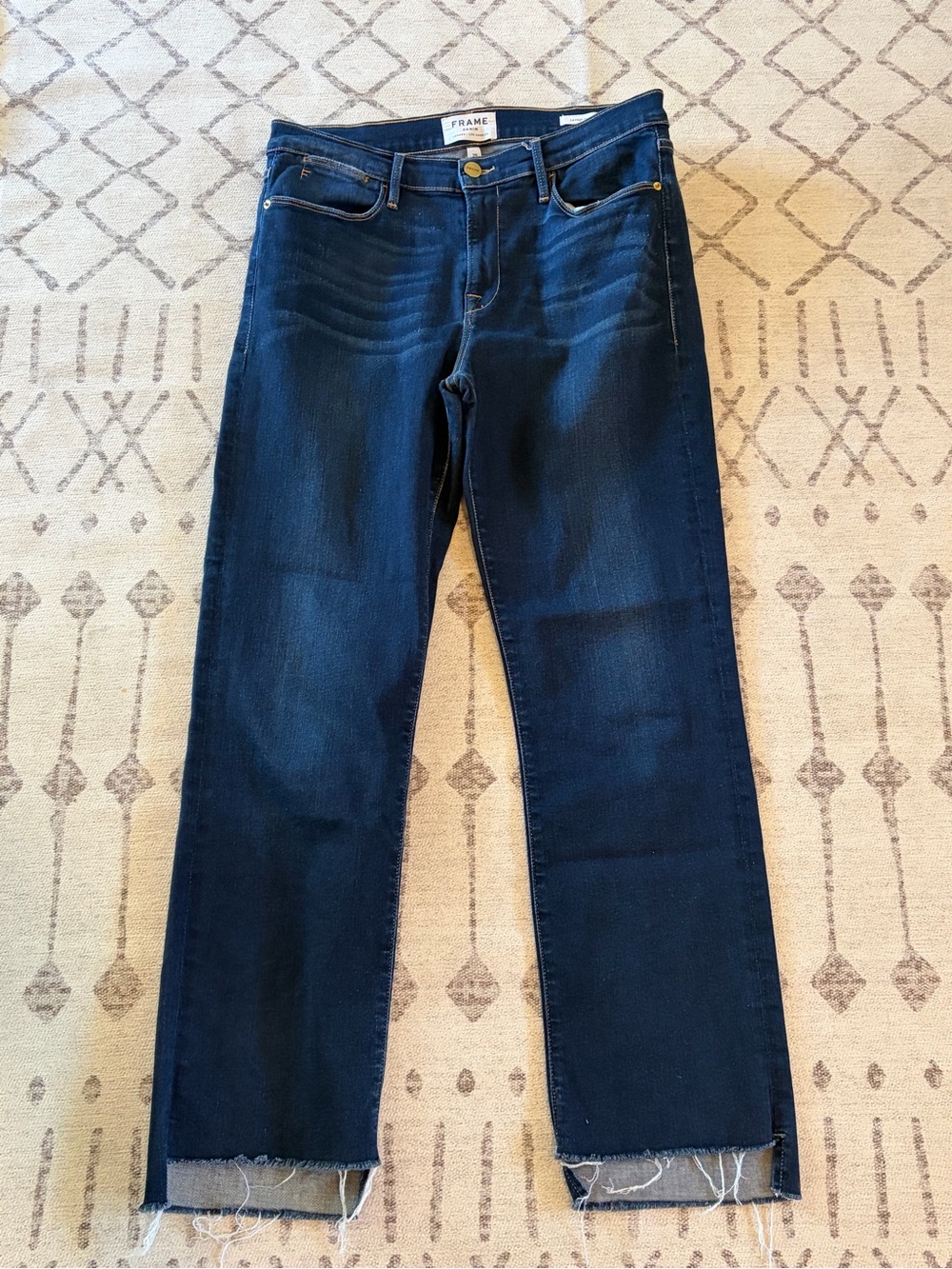 FRAME Le High Straight Cabana Raw Staggered Hem Jeans 29